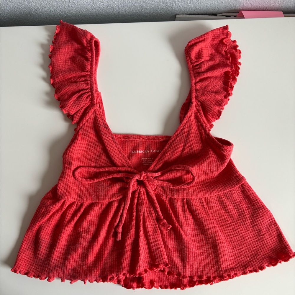 American Eagle Outfitters Coral-Red Ruffle Tie-Front Camisole
